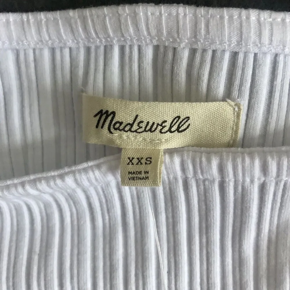 Madewell Tank Top Size XXS White Ribbed Cotton Blend Sleeveless Cropped Boatneck - Picture 10 of 16
